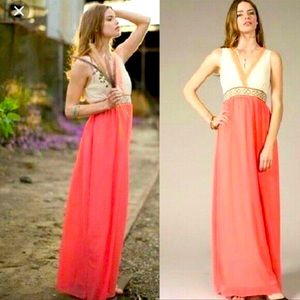 Flying Tomato Pink Lace Grecian Maxi Dress V Neck